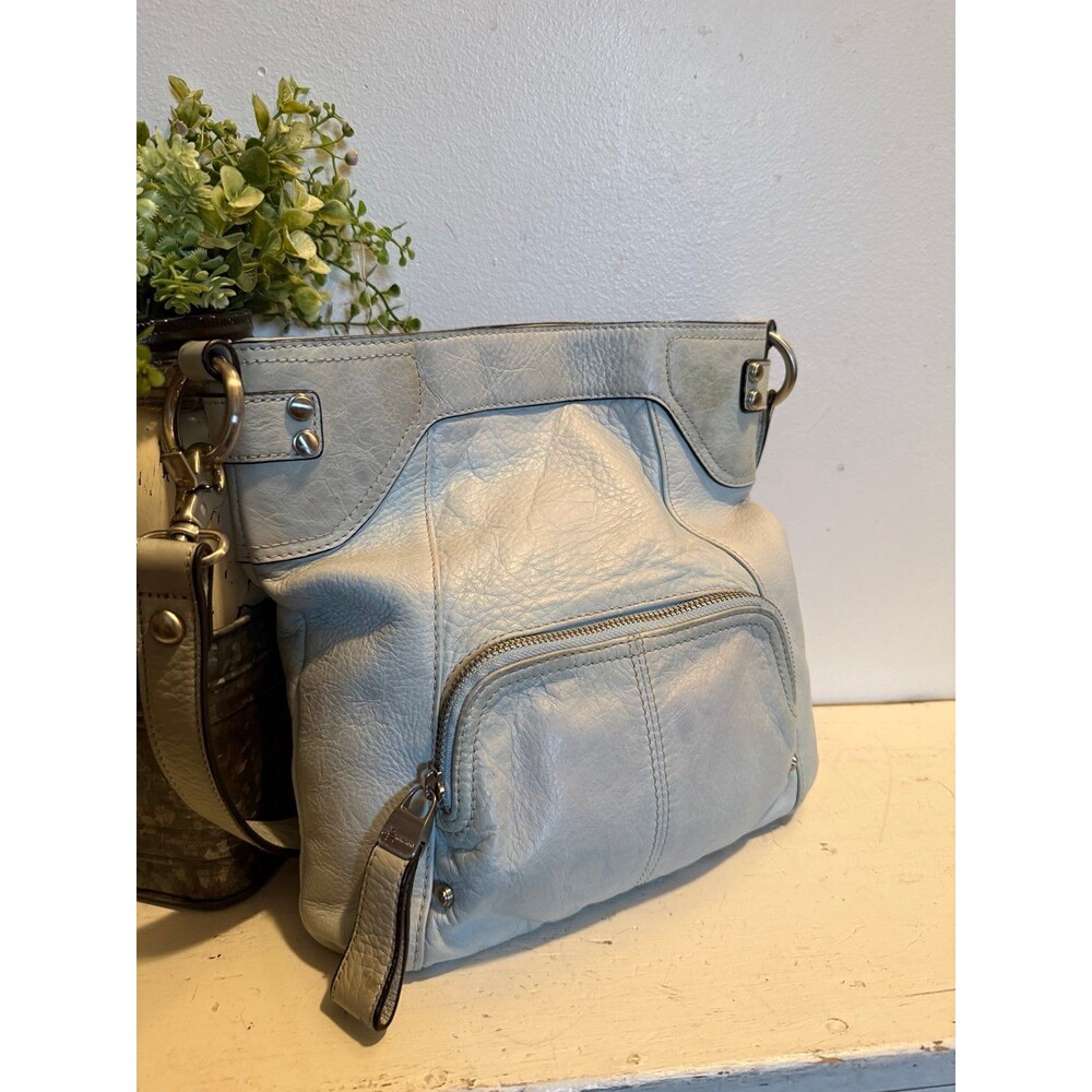 B Makowsky Leather Crossbody Bag in Light Blue